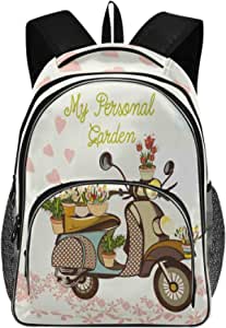 ALAZA Cute School Backpack with Garden Bike Flowers and Hearts for Boys and Girls